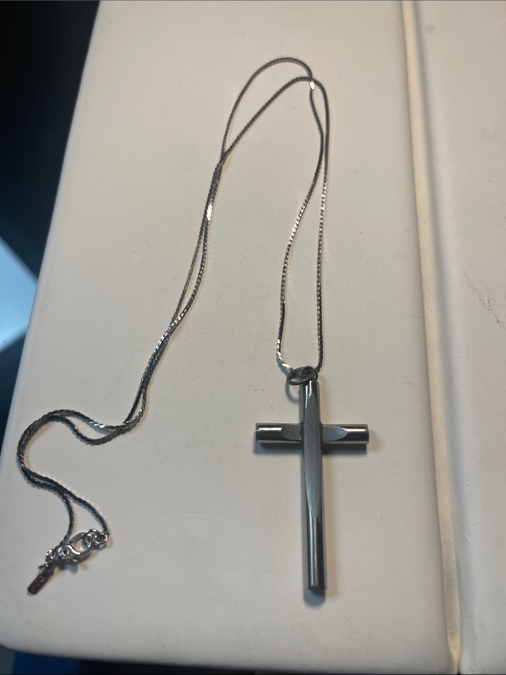 Vintage Monet Mid Century Modern Silver Tone Cross Pendant Necklace